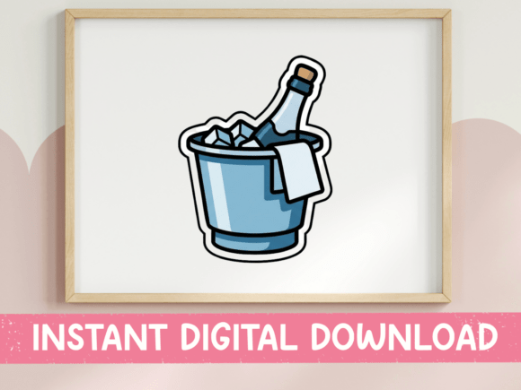 Evaluating Champagne in Ice Bucket Sticker Graphics for T-Shirt Designs