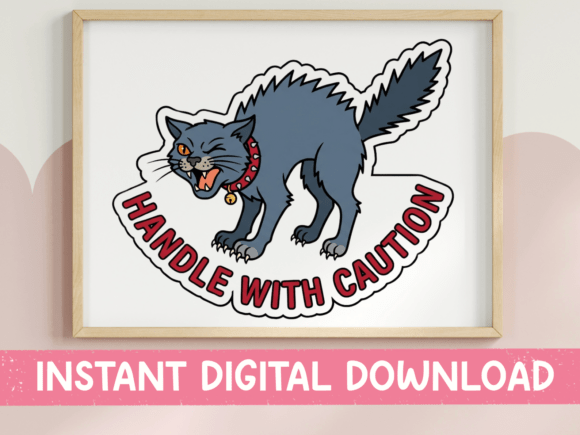 Handle with Caution Angry Cat Sticker: A Graphics Asset for T-Shirt Designs