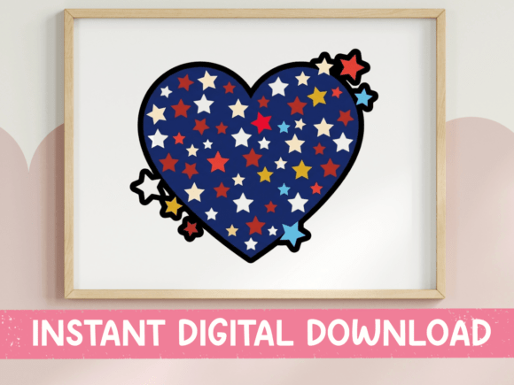 Patriotic Stars Heart Graphics for T-Shirt Designs