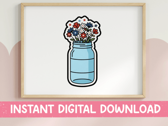 Patriotic Wildflowers Mason Jar Graphics for T-Shirt Designs