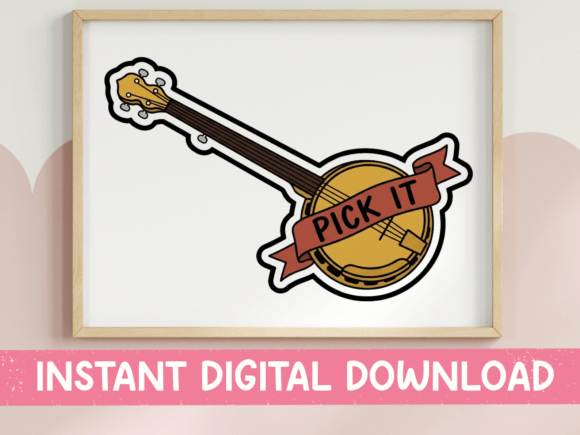 Pick It Banjo Music Sticker Graphics for T-Shirt Designs