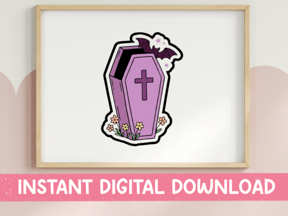 Purple Floral Coffin Halloween Sticker Graphics