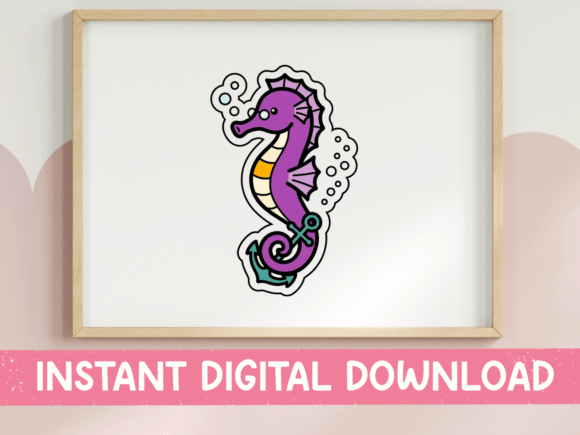 Purple Seahorse Anchor Sticker for Graphics and T-Shirt Designs