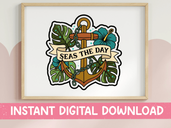 Seas the Day Anchor Sticker Design for Brand Graphics