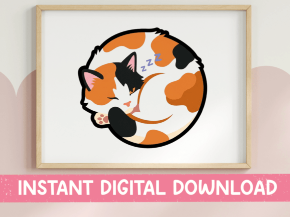 Sleeping Calio Cat Sticker Graphics for T-Shirt Designs