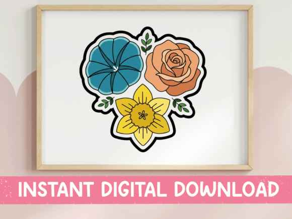 Three Flower Bouquet Sticker Design: A Graphics Review for T-Shirt Designs