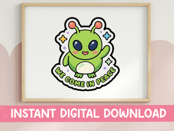 We Come in Peace Alien Sticker Design Review for T-Shirt Graphics